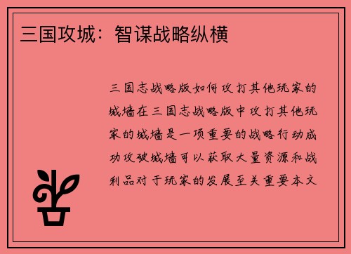 三国攻城：智谋战略纵横